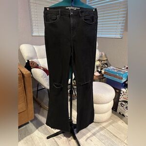 Women's Black Distressed Flared Jeans